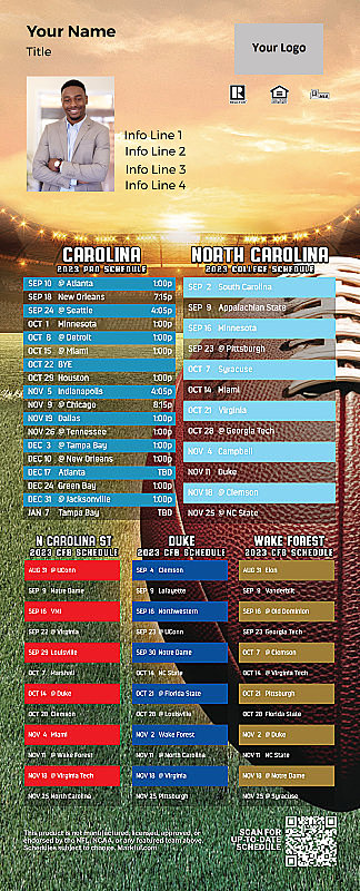 Picture of 2023 Personalized QuickCard Football Magnet - Panthers/U of North Carolina/North Carolina St/Duke U/Wake Forest U