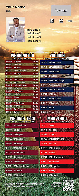 Picture of 2023 Personalized QuickCard Football Magnet - Commanders/U of Virginia/Virginia Tech/U of Maryland