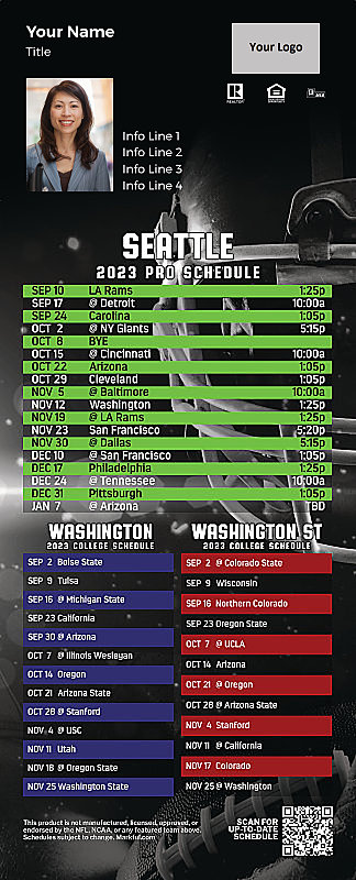 Picture of 2023 Personalized QuickCard Football Magnet - Seahawks/U of Washington/Washington St