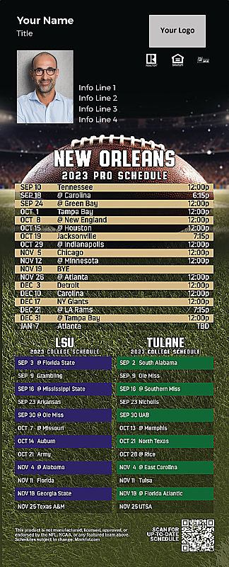 Picture of 2023 Personalized QuickCard Football Magnet - Saints/LSU/Tulane U