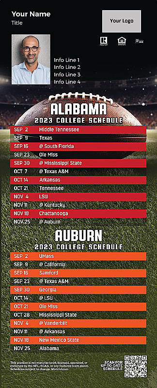 Picture of 2023 Personalized QuickMagnet Football Magnet - U of Alabama/Auburn U