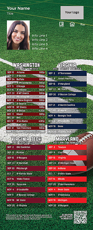 Picture of Washington Football/U of Virginia/Virginia Tech/U of Maryland Personalized QuickMagnet Football Magnet 2024