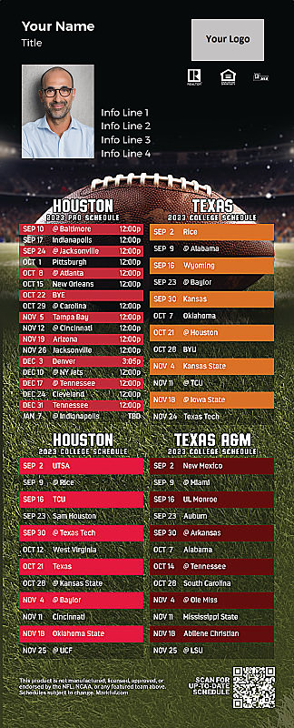 Picture of 2023 Personalized QuickMagnet Football Magnet - Texans/U of Texas/U of Houston/Texas A&M