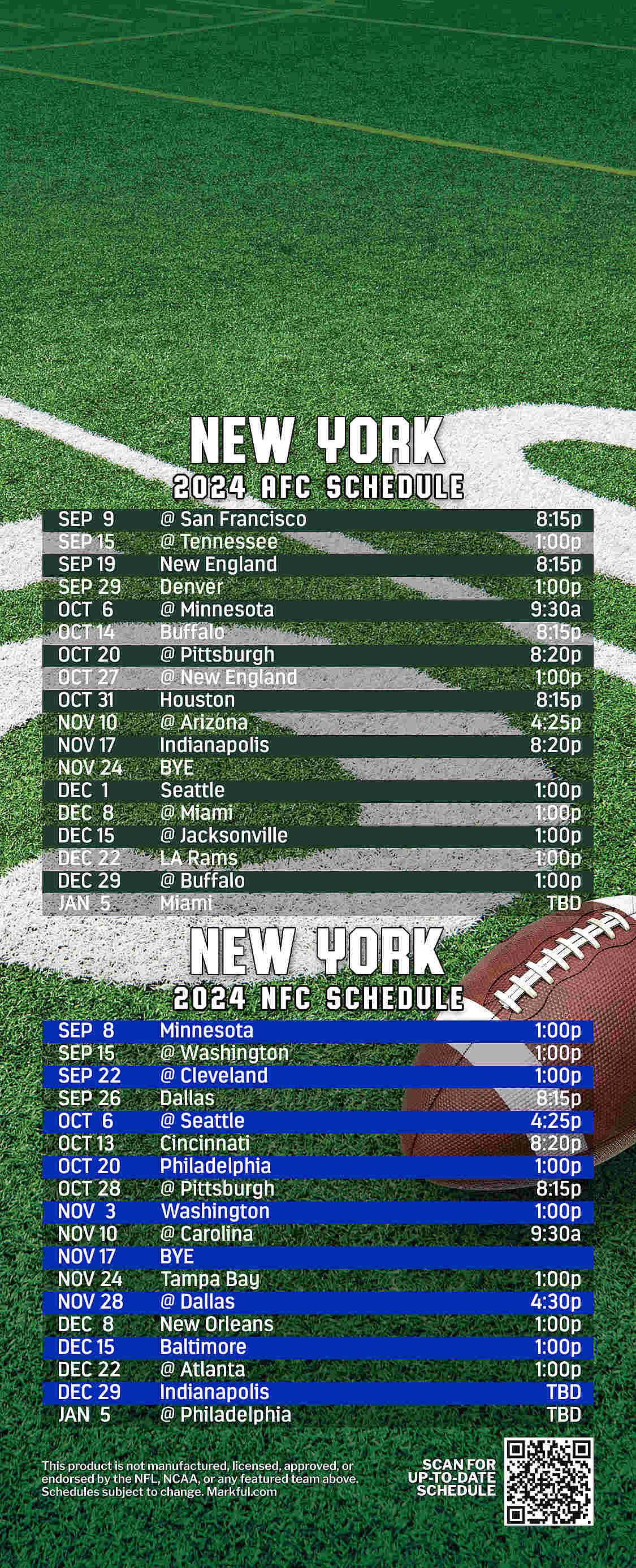 Picture of Jets/Giants Peel & Stick QuickStix Football Magnet 2024