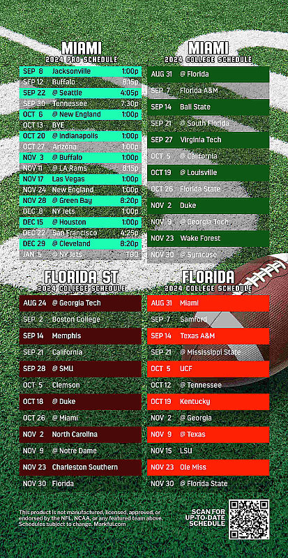 Picture of Dolphins/U of Miami/Florida St/U of Florida Peel & Stick QuickStix Football Magnet 2024