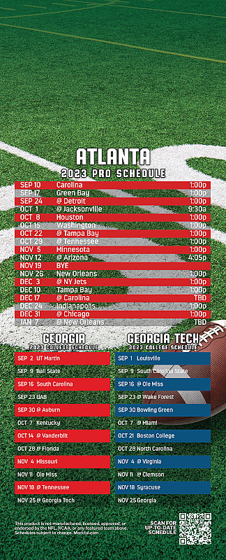 Picture of 2023 Peel & Stick QuickStix Football Magnet - Falcons/U of Georgia/Georgia Tech