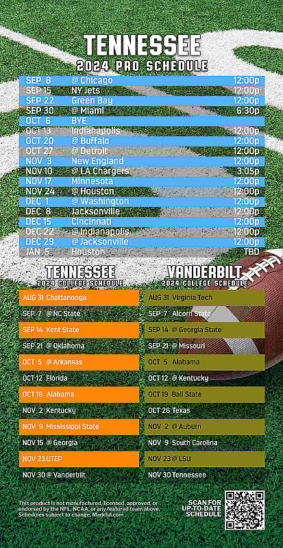 Picture of Titans/U of Tennessee/Vanderbilt U Peel & Stick QuickStix Football Magnet 2024