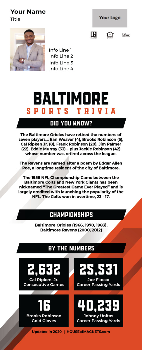 Picture of Custom Postcard Mailer Sports Trivia Magnets - Baltimore
