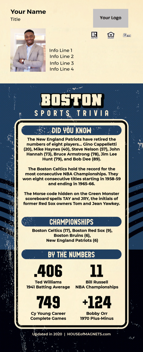 Picture of Custom Postcard Mailer Sports Trivia Magnets - Boston