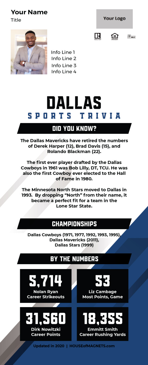 Picture of Custom Postcard Mailer Sports Trivia Magnets - Dallas