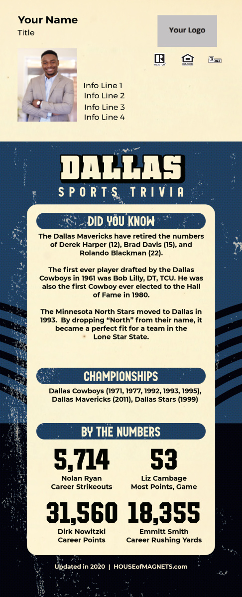 Picture of Custom Postcard Mailer Sports Trivia Magnets - Dallas