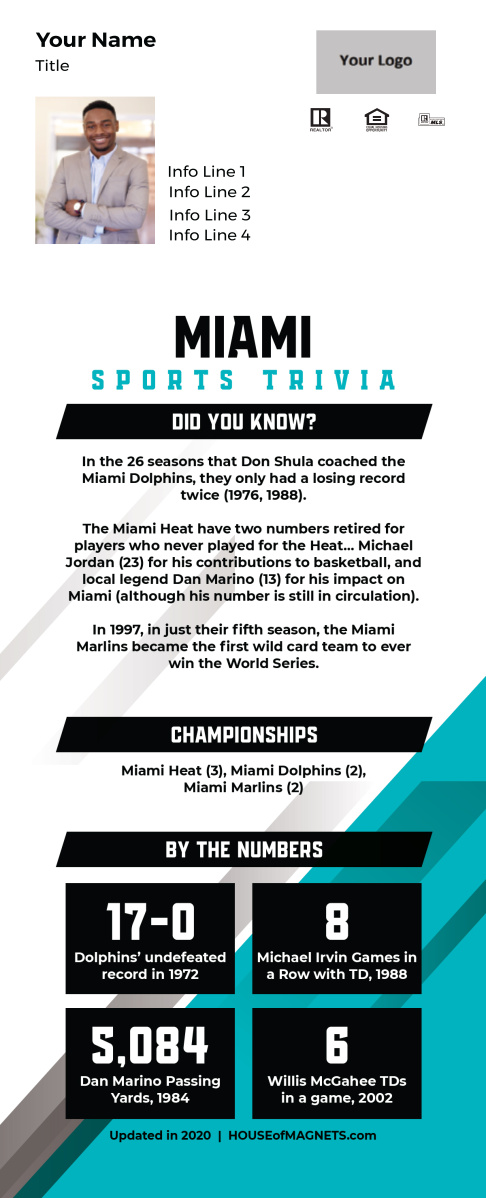 Picture of Custom Postcard Mailer Sports Trivia Magnets - Miami