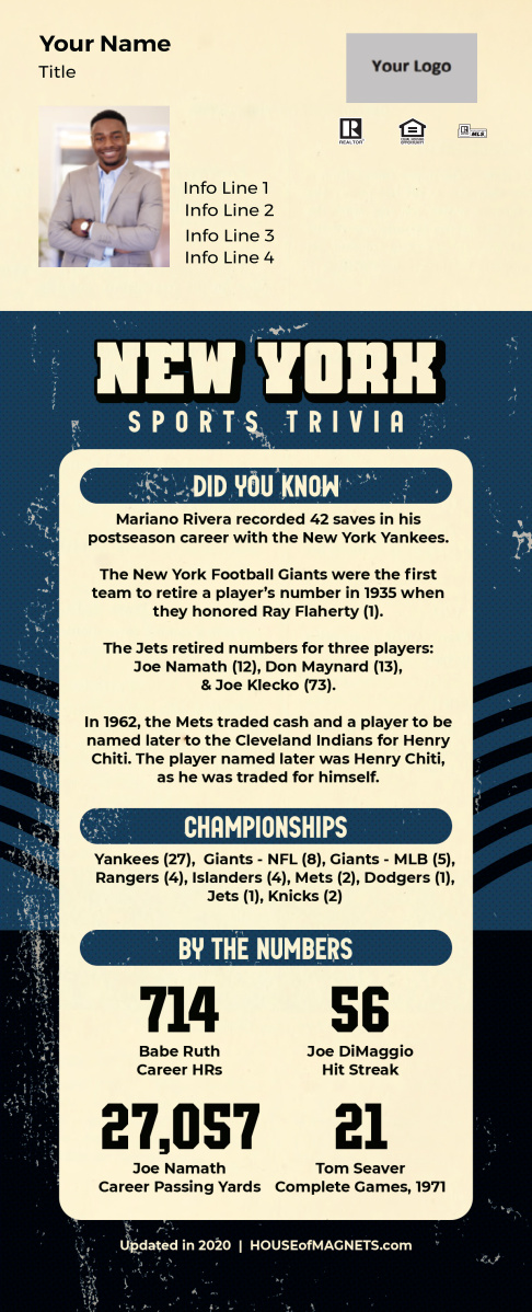 Picture of Custom Postcard Mailer Sports Trivia Magnets - New York