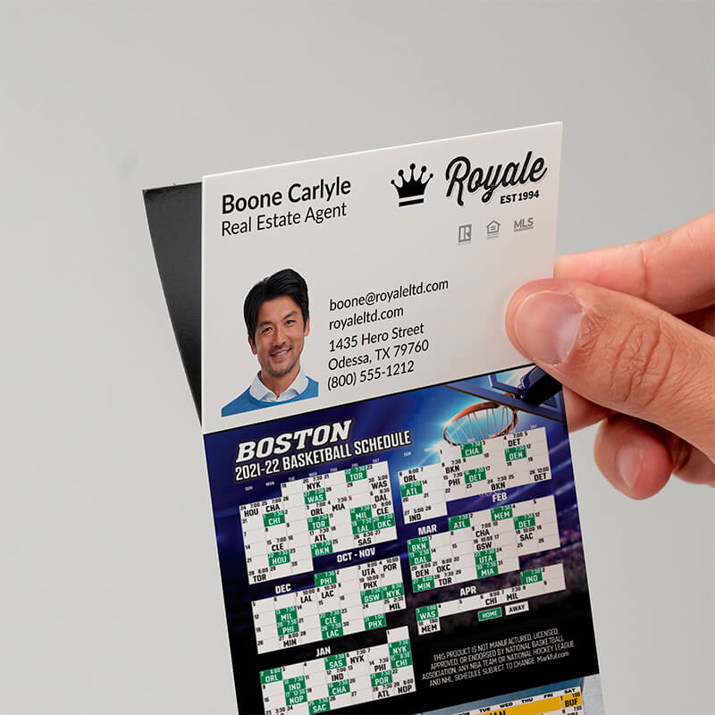 Apply any business card to these Basketball schedules with the adhesive top