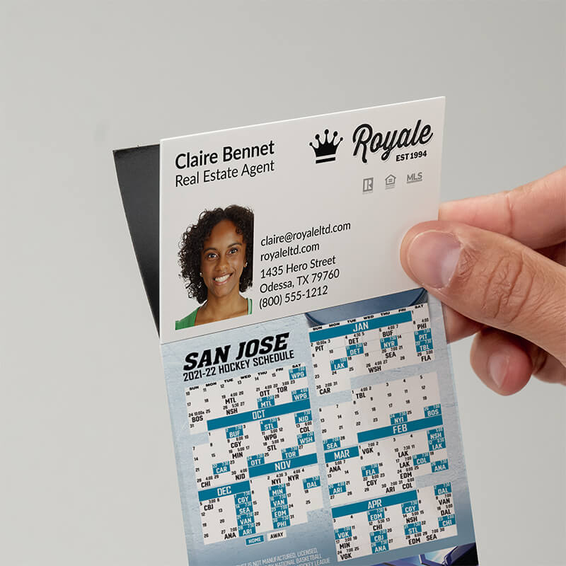 Apply any business card to these hockey schedules with the adhesive top