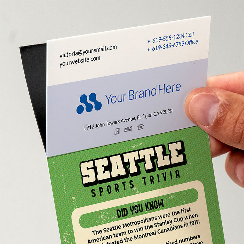 Attach your business card to these sports trivia magnets