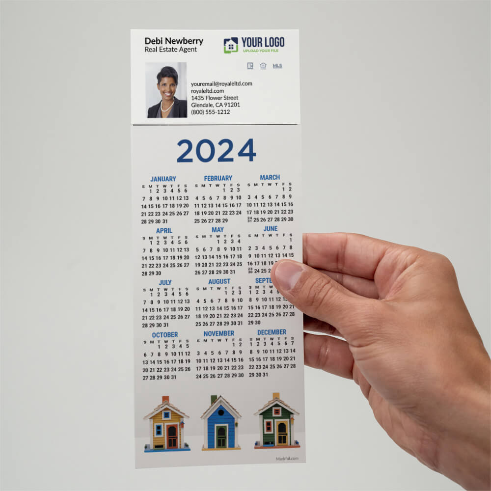 Your business card applied with adhesive to the top of a calendar