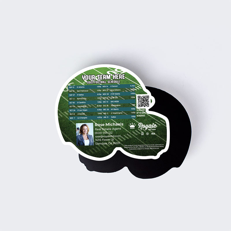Helmet-shaped full magnet football schedule