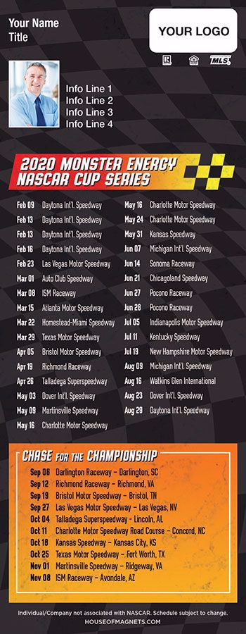 Picture of 2020 PostCard Mailer NASCAR Schedule Magnets