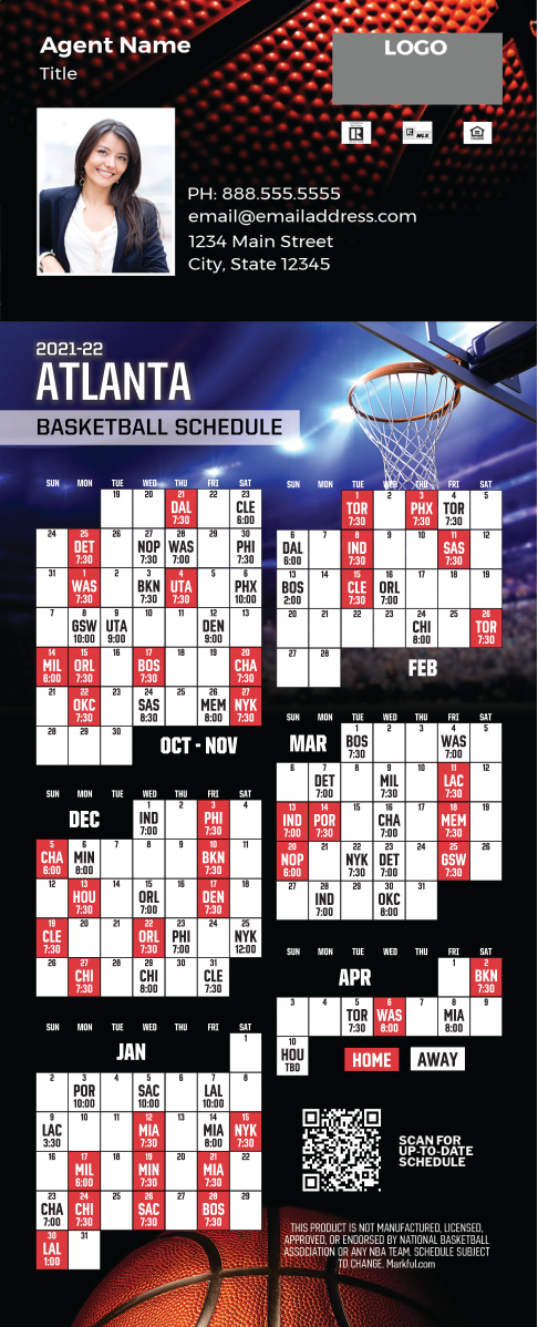 2021-22 Custom QuickMagnet Basketball Magnets - Atlanta Hawks 