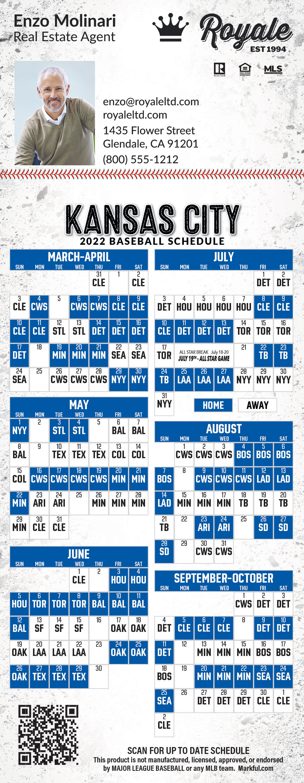 Kansas City Royals 2022 Schedule 2022 Custom Quickcard Baseball Magnets - Kansas City Royals | Markful